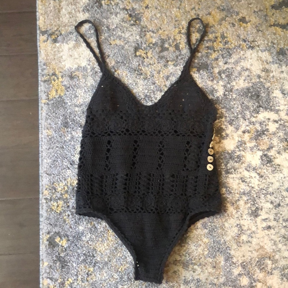 Grayish blue crochet onesie size S/M
